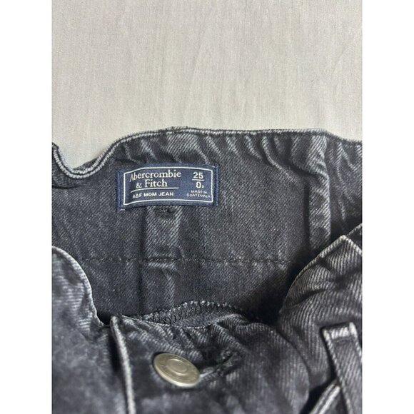 Abercrombie & Fitch Black Distressed Hem Belted Mom Jeans Size 25/0 24x25 - Picture 6 of 6